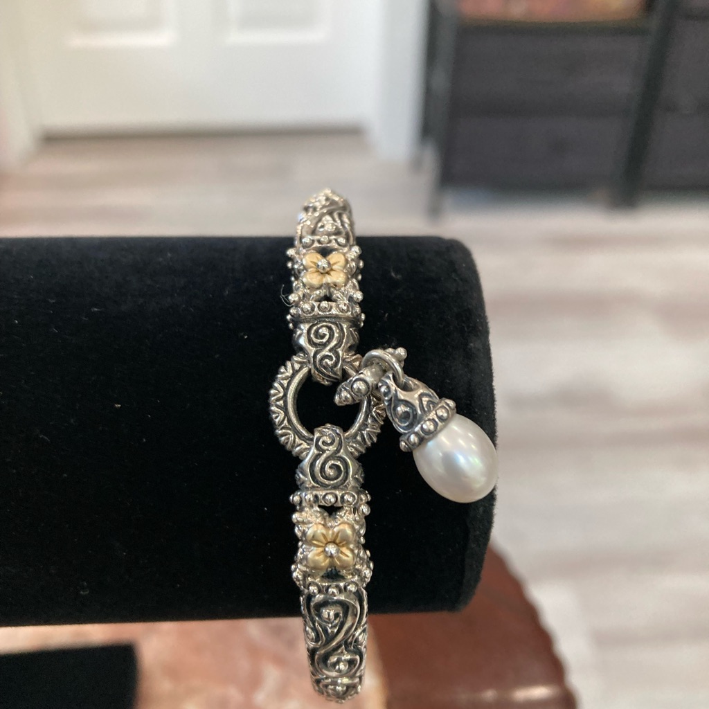 Pre-Loved Barbara Bixby Sterling Silver Cuff Bracelet With Pearl Drop 350$